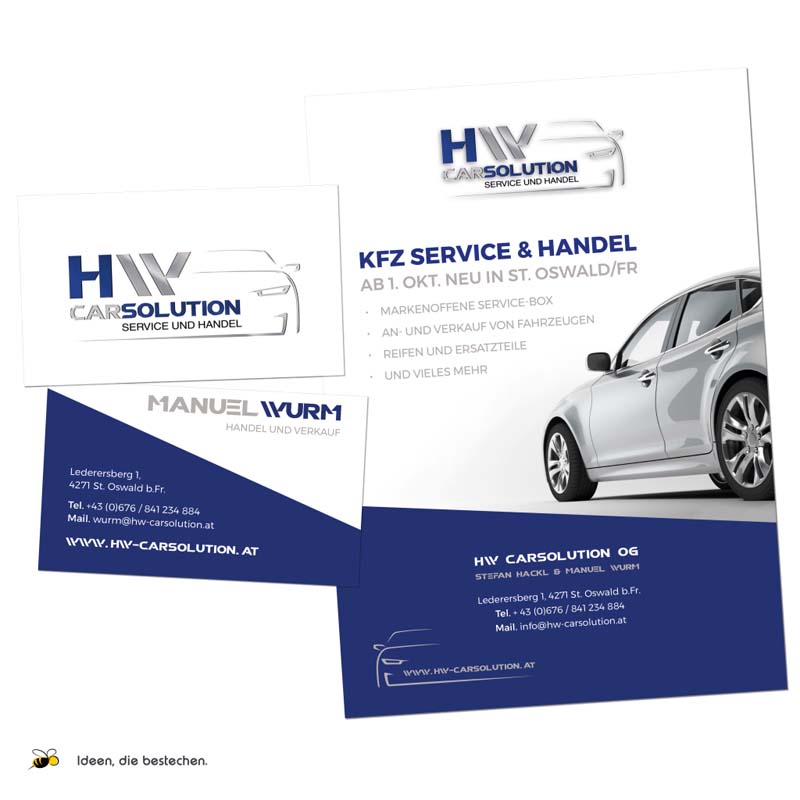 Referenzen kreativbiene: Corporate Design (Logo), diverse Drucksorten, Webdesign "HW CarSolution"