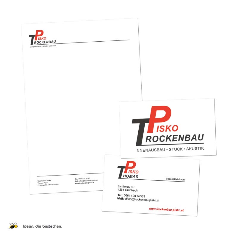 Referenzen kreativbiene: Corporate Design, Logo, Drucksorten, Webdesign "Trockenbau Pisko"