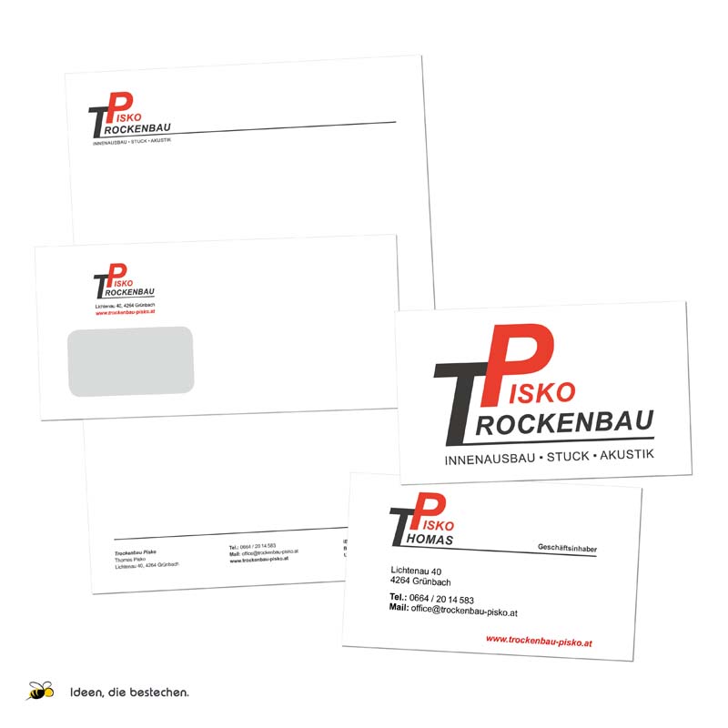 Referenzen kreativbiene: Corporate Design, Logo, Drucksorten, Webdesign "Trockenbau Pisko"