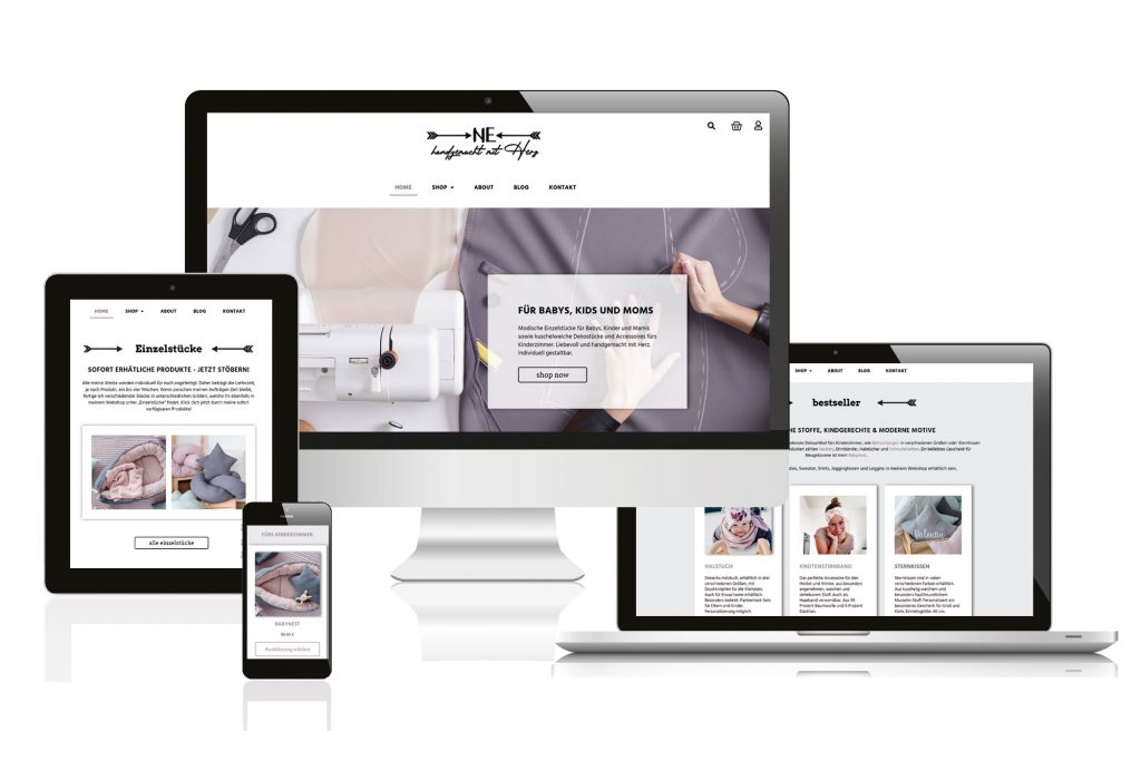 Referenzen kreativbiene: Website und Webshop "NE - handgemacht mit Herz"